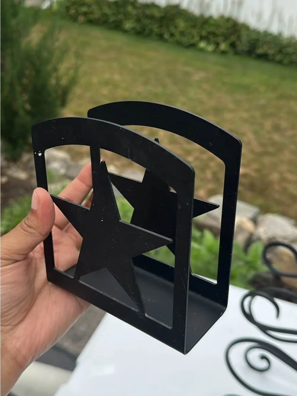 Wrought iron napkin holder and wine rack set